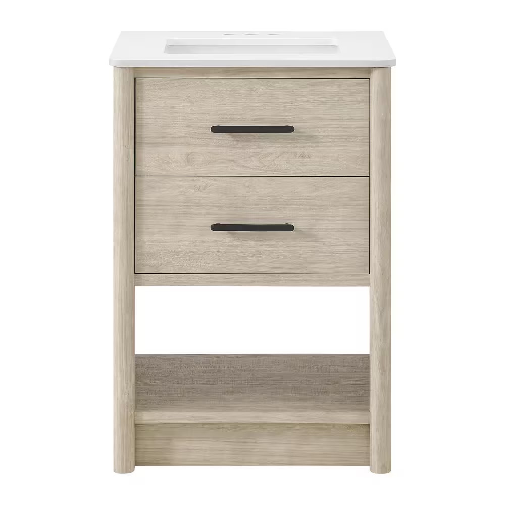 Camley 24 In. Single Sink Freestanding Sandstorm Bath Vanity with White Engineer