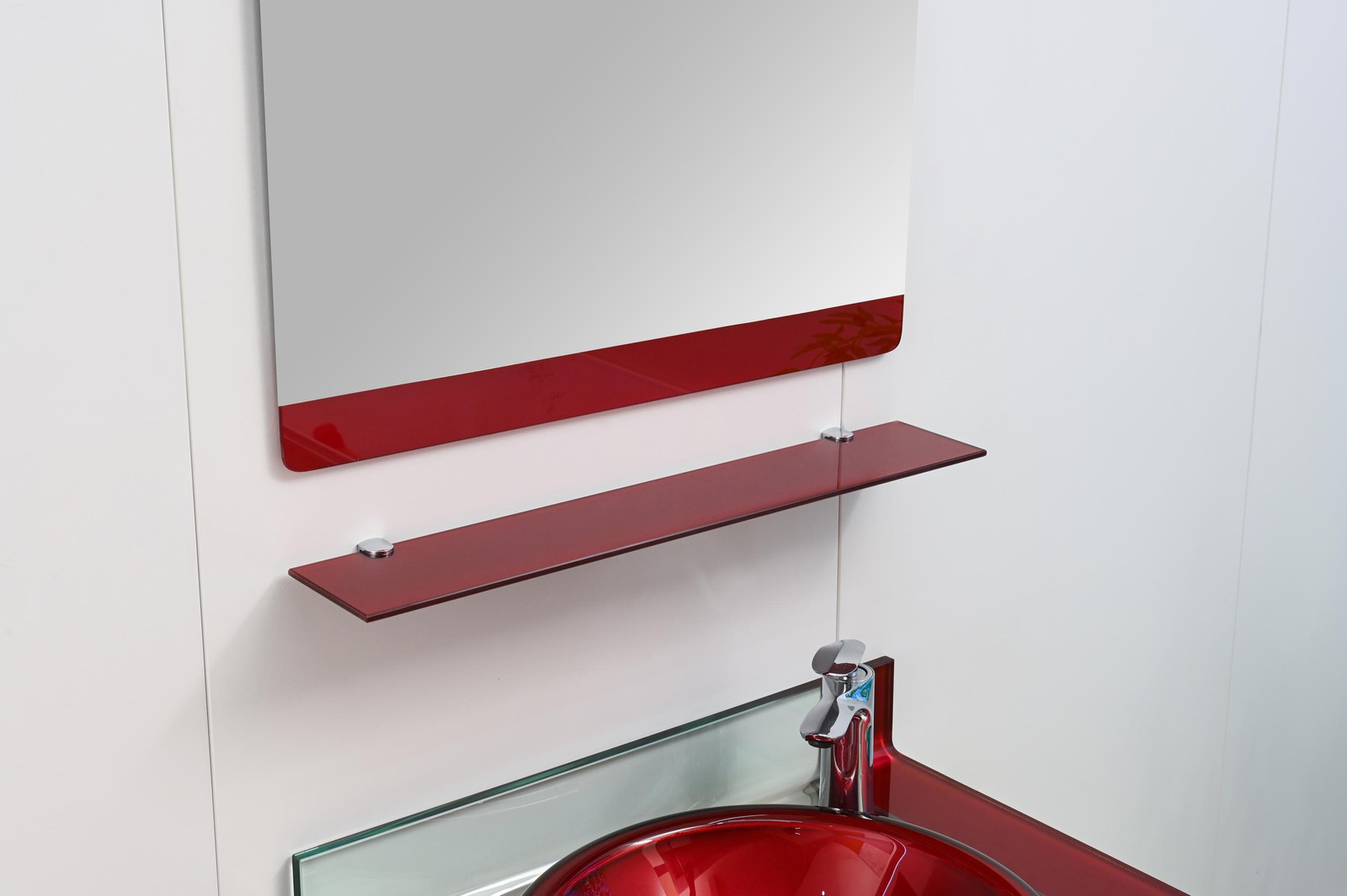 24″ Wine Red Glass Bathroom Vanity set Floating Sink-top Mirror Shelves combo