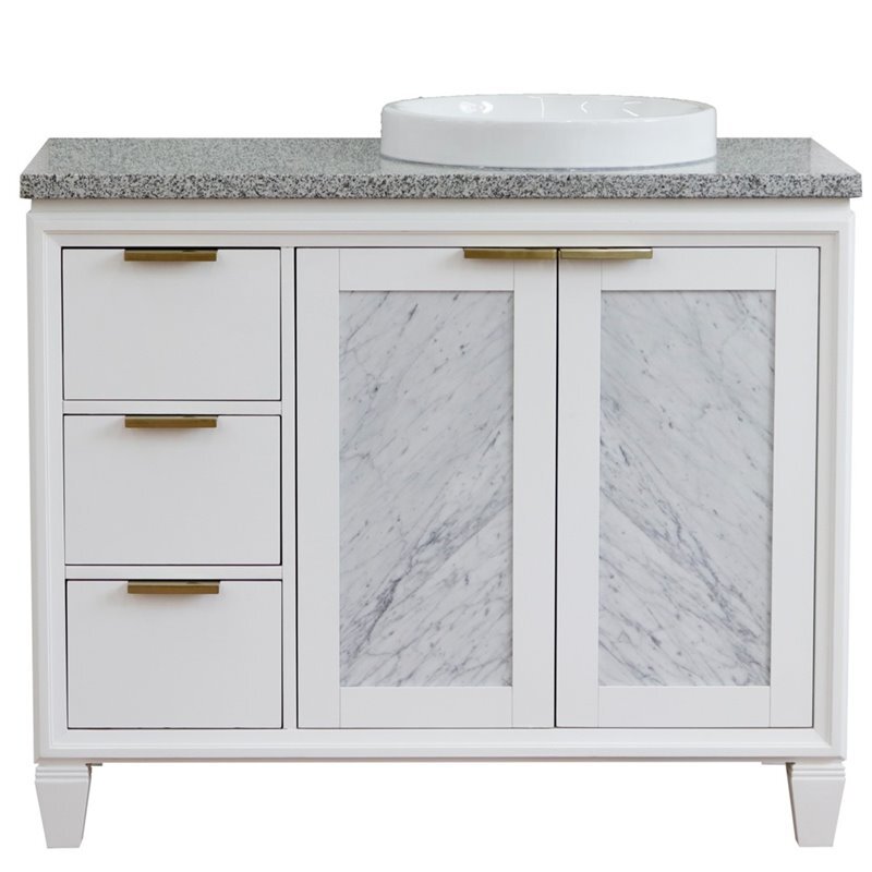 Trento 43″ Solid Wood Vanity with Right Round Sink in White/Gray