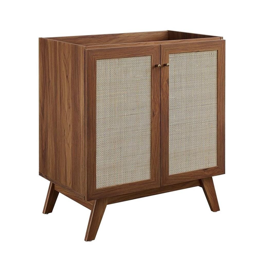 Modway Soma 30″ Modern Wood Bathroom Vanity with Rattan Door in Walnut/White
