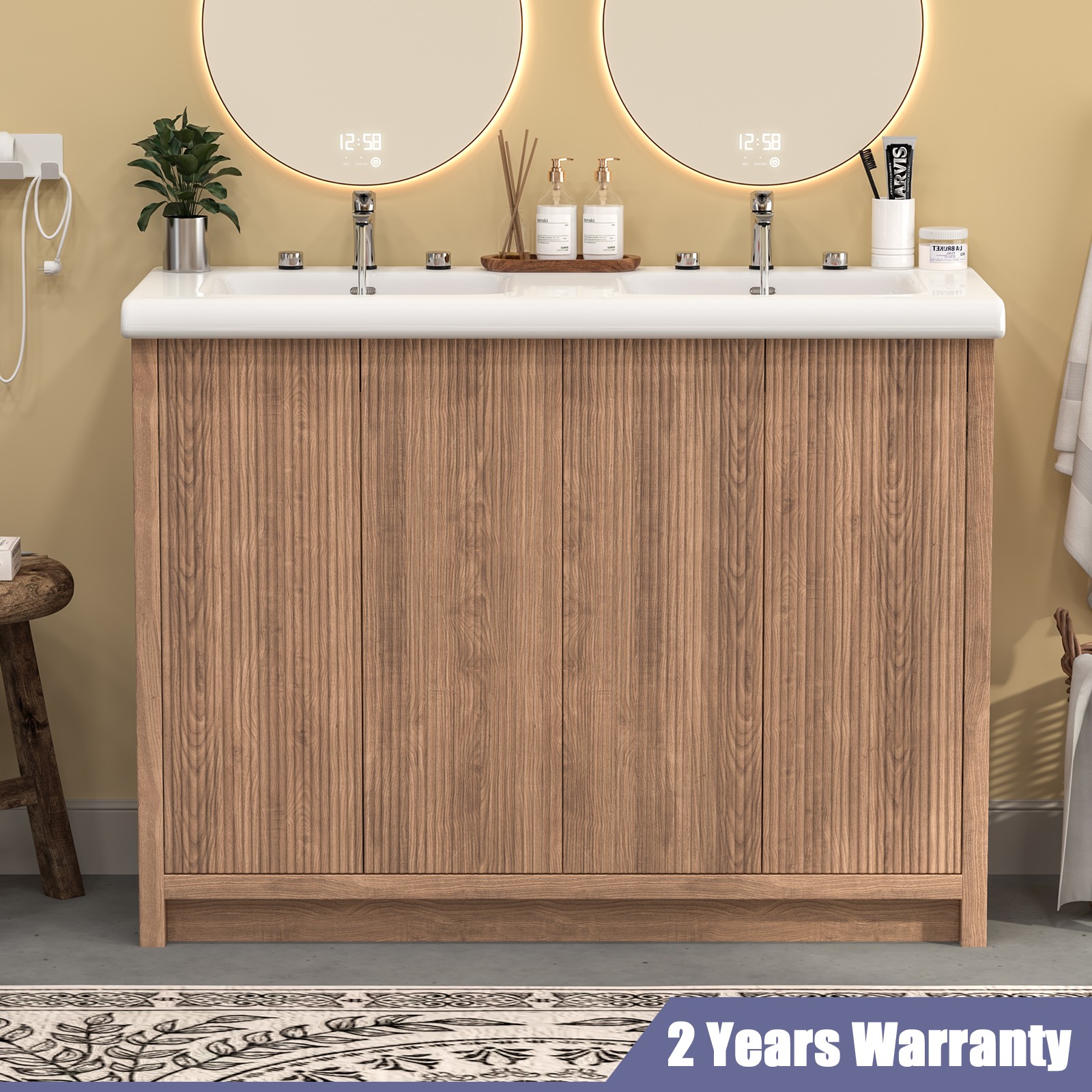 47″ Large Bathroom Vanity Set Double Sink Ceramic Freestanding Cabinet Storage