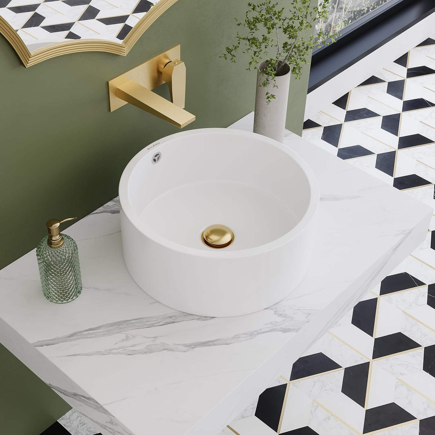Monaco 36″ White Marble Floating Vanity with Vessel Sink for Bathroom