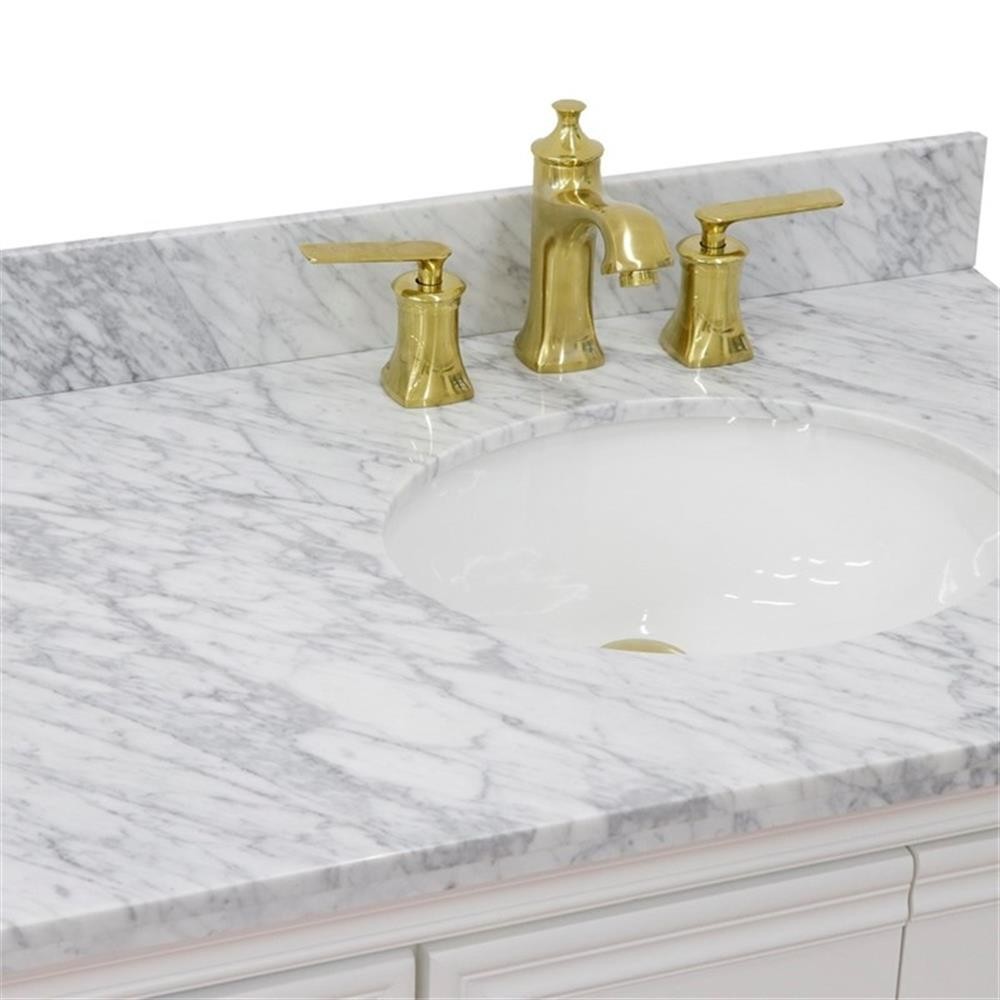 37 in. Single Wooden Vanity White White Carrara Oval Right Door.Right Sink