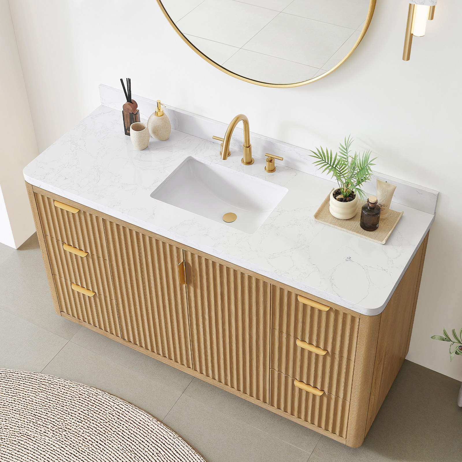 Cadiz 60″ Single Bathroom Vanity in Washed Ash Grey with Composite Stone Top