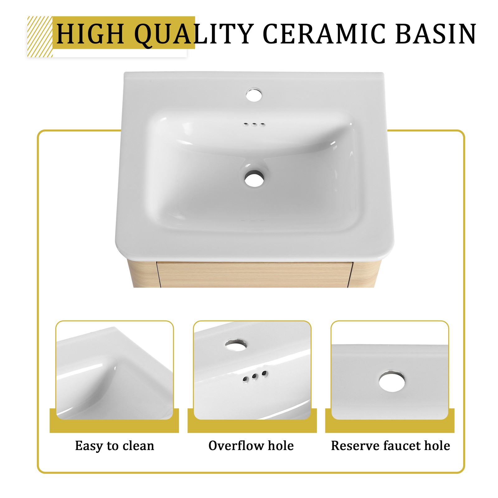 24” Plywood Wall-Mounted Bathroom Vanity Cabinet with White Ceramic Sink +Door