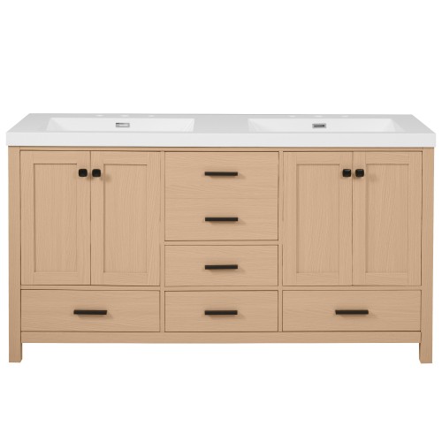 59.3″ Bathroom Vanity with Solid Wood Frame & MDF Cabinet,Double SMC Resin Sink