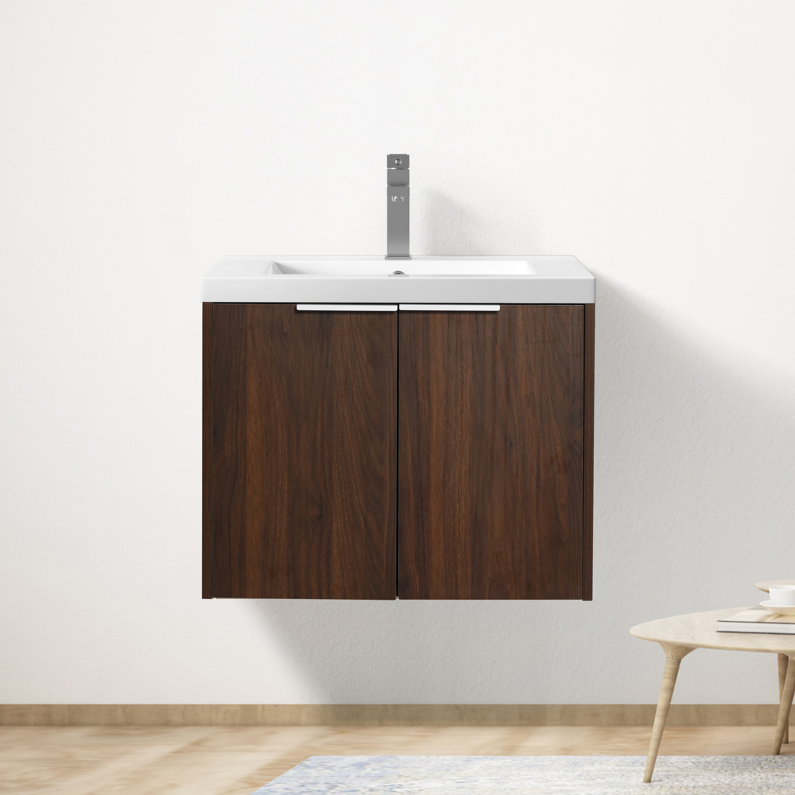 Bathroom Vanity with Sink Wall Mounted Wood Vanity and Resin Sink with 2 Doors