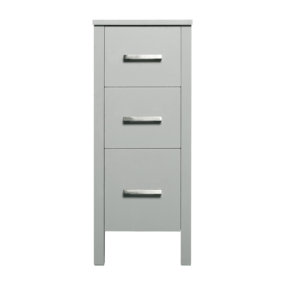 12″ Small Bathroom Vanity Beside Cabinet 3 Drawers Shelf Modern MDF Wood Gray