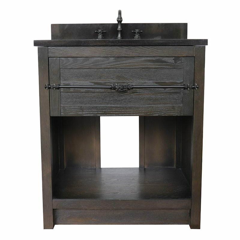 Plantation 31″ Solid Wood Single Oval Sink Vanity in Black Galaxy/Brown Ash