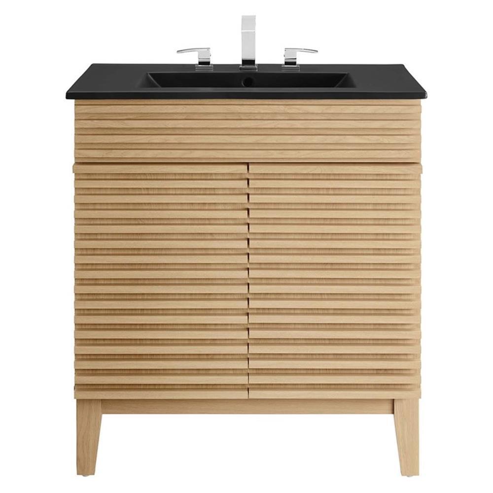 Modway Render 30″ Particleboard and Laminate Bathroom Vanity in Oak/Black