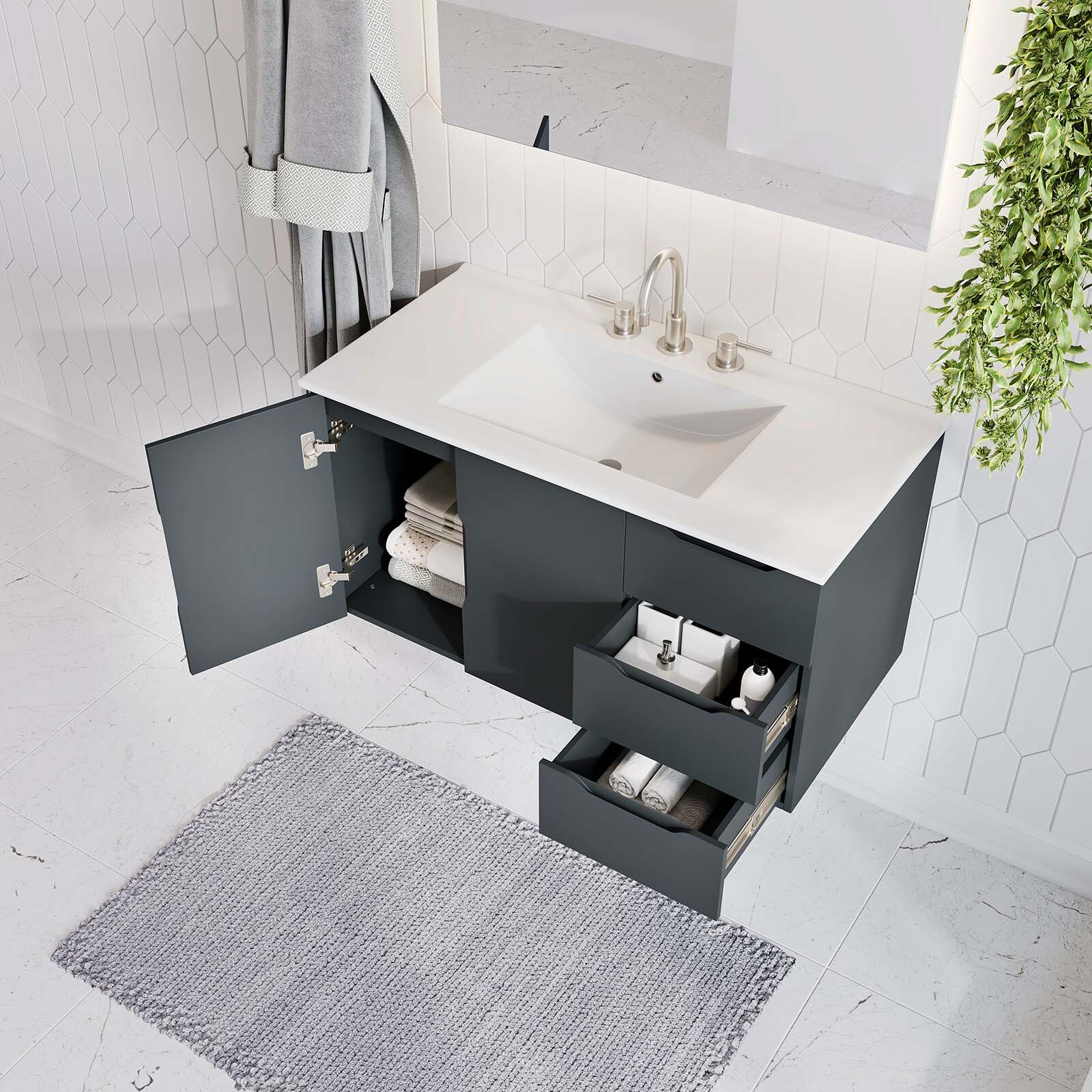 Modway Vitality 36″ Wall-Mount Bathroom Vanity in Gray White