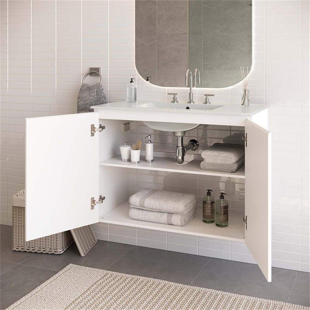 Modway Bryn 36″ Modern Wood/Ceramic Wall-Mount Bathroom Vanity in White