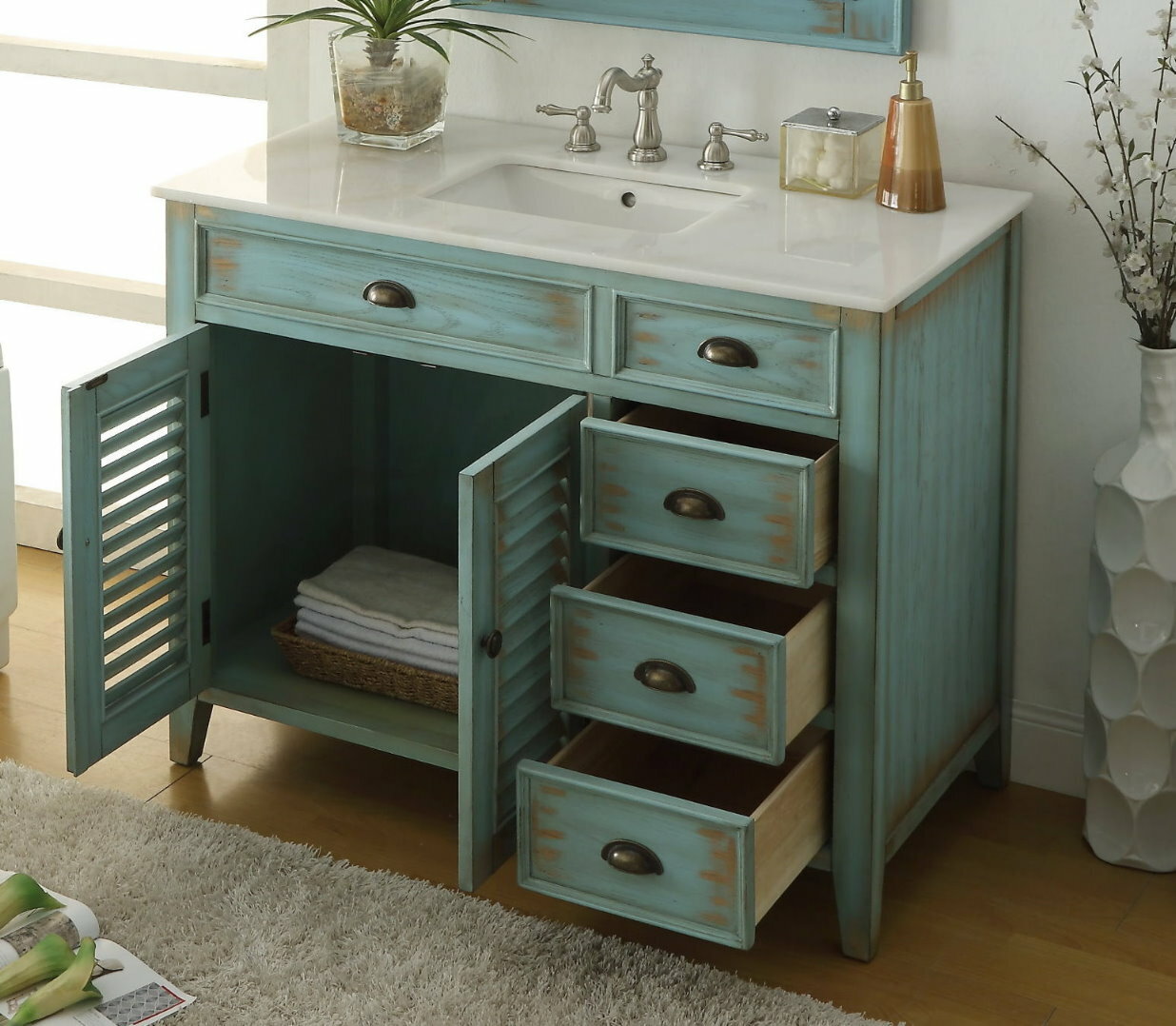 42 inch Distress Blue Abbeville Bathroom Sink Vanity CF78888BU-MIR