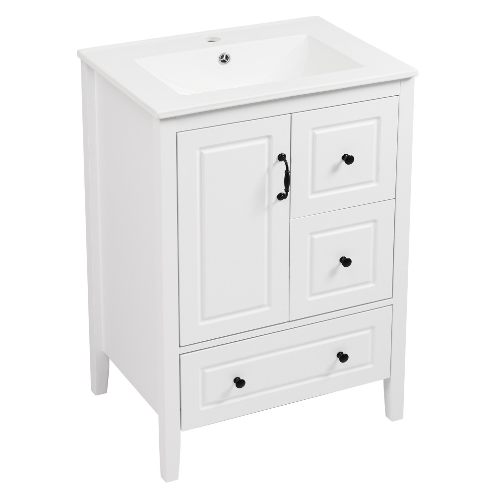 24 inch Bathroom Vanity with Sink, One Cabinet with Soft-closing Door