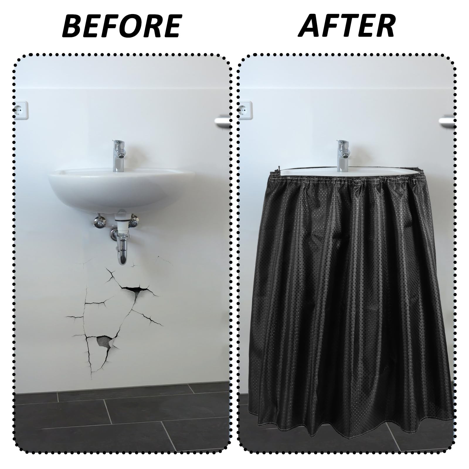 2 Pack Fabric Sink Skirt Diamond Bathroom Stitch Under Sink Skirt with Self S…