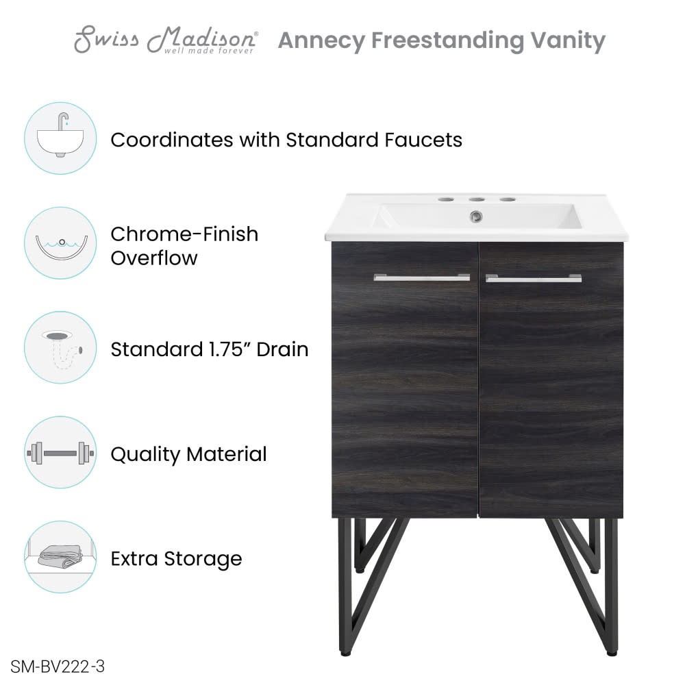 Swiss Madison SM-BV222-3 Annecy 24″ – Black Walnut / White