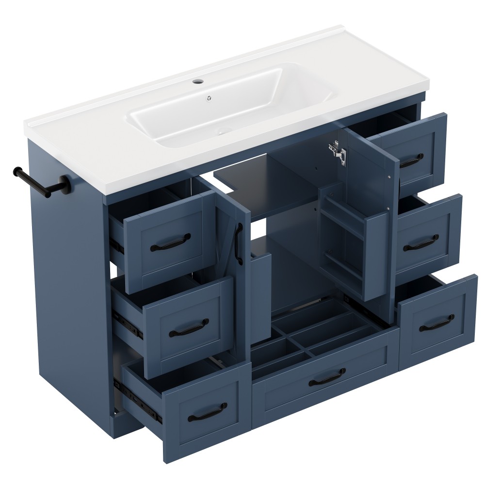 48in Bathroom Vanity w/Sink Bath Farmhouse Freestanding Cabinet w/Ceramic Basin
