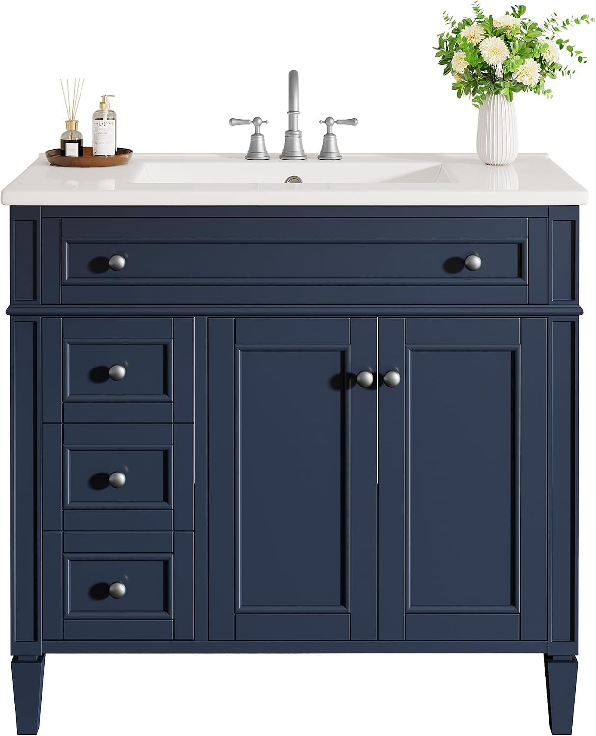 36inch Modern Bathroom Sink Cabinet with 4 Drawers & 2 Doors Bath Storage Vanity
