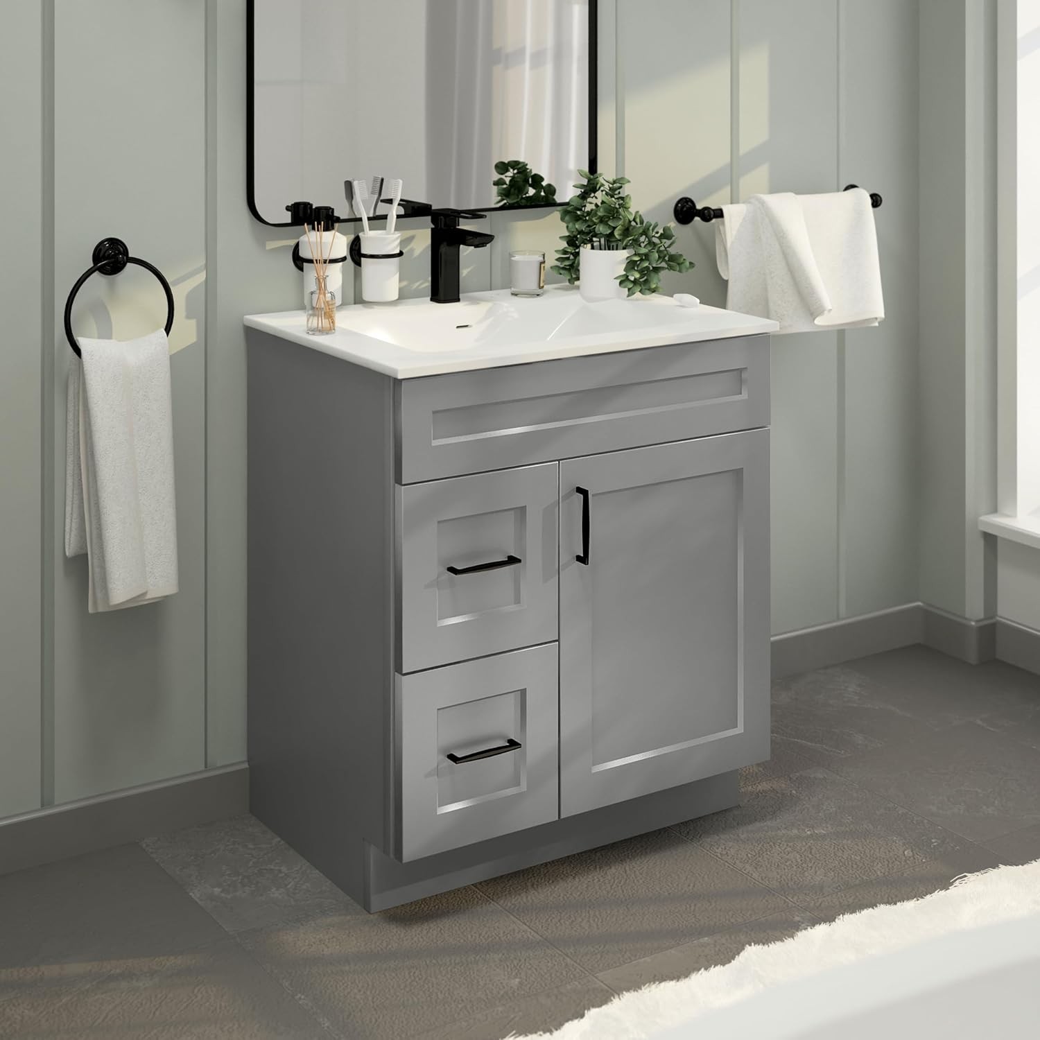 30″ Light Grey Shaker Sink Base Vanity Cabinet with Drawer – RTA