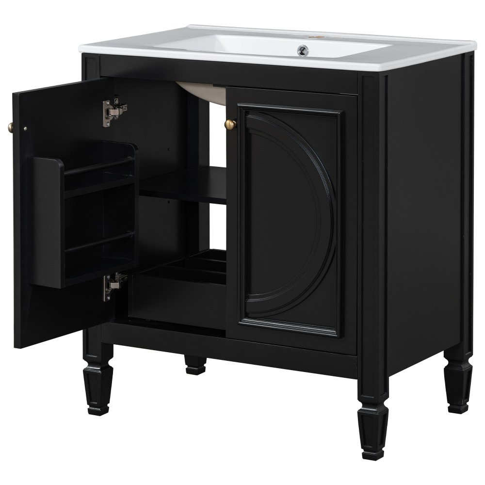 30″ Bathroom Vanity with Sink, Two Doors with Shelf, Soft Close Door Hinges