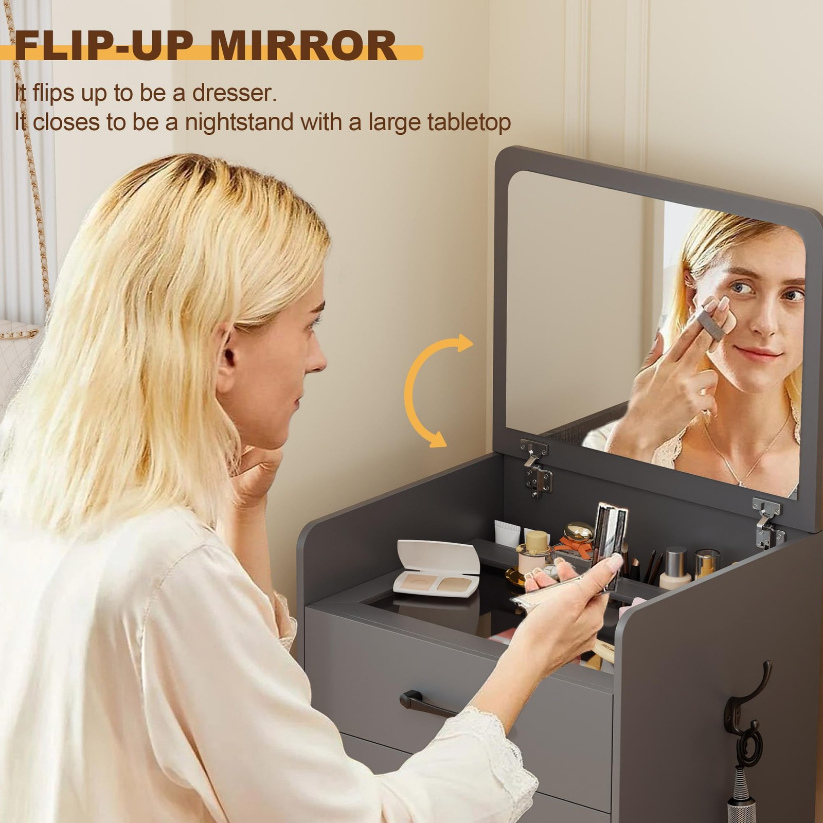 3-in-1 Vanity Desk Set with Mirror and Cushioned Stool Grey Makeup Dressing