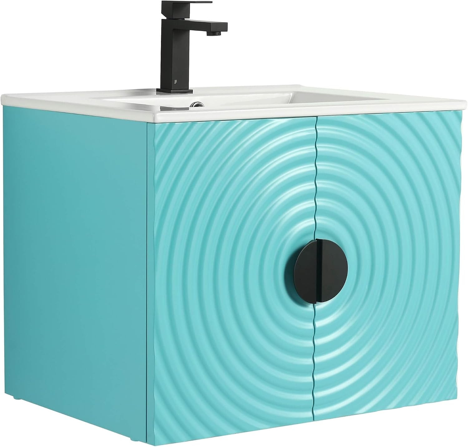 Pellabay Modern 24 Inch Bathroom Vanity with Sink Blue, Fluted Door Design, Floa