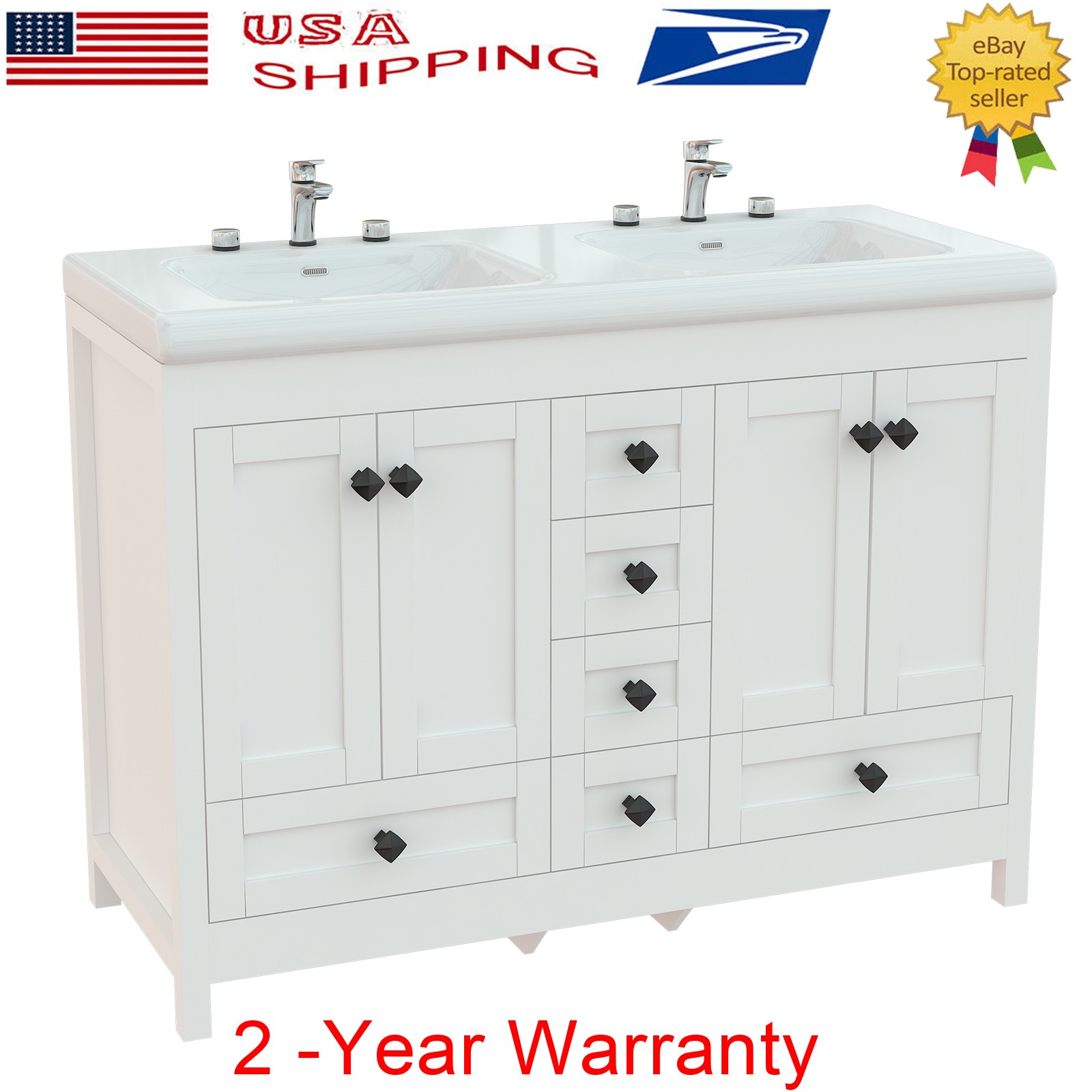 47″ Double Sink Large Bathroom Vanity Cabinet w/ 6 Storage Drawers Freestanding