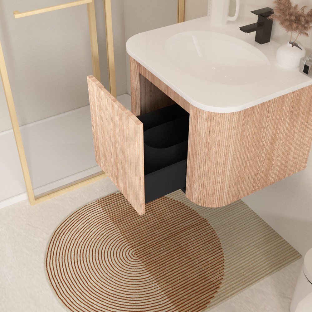 24 Inch Wall Mounted Bathroom Vanity with Sink Curved Design Wave Texture