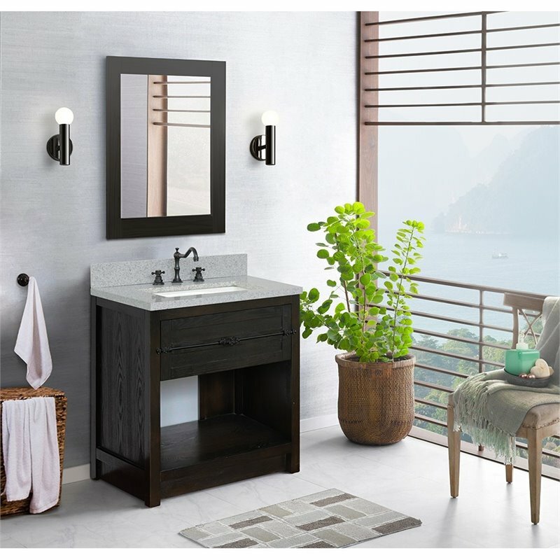 Plantation 31″ Rectangle Sink Solid Wood Vanity in Brown/Gray Granite Stone