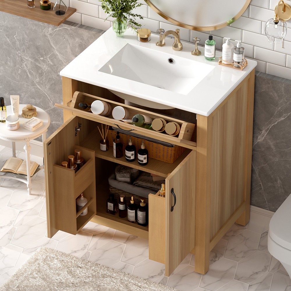 24″ 30″ Bathroom Vanity w/Sink, Freestanding Vanity Storage Door Cabinet, Drawer