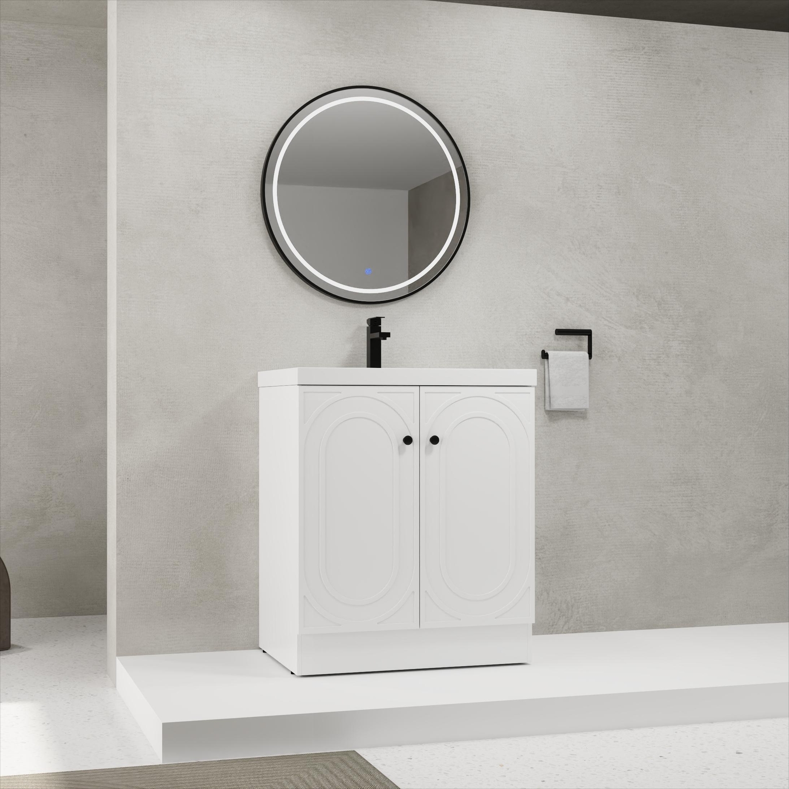 30″ Modern Freestanding Bathroom Vanity Cabinet With Undermount Resin Sink Basin