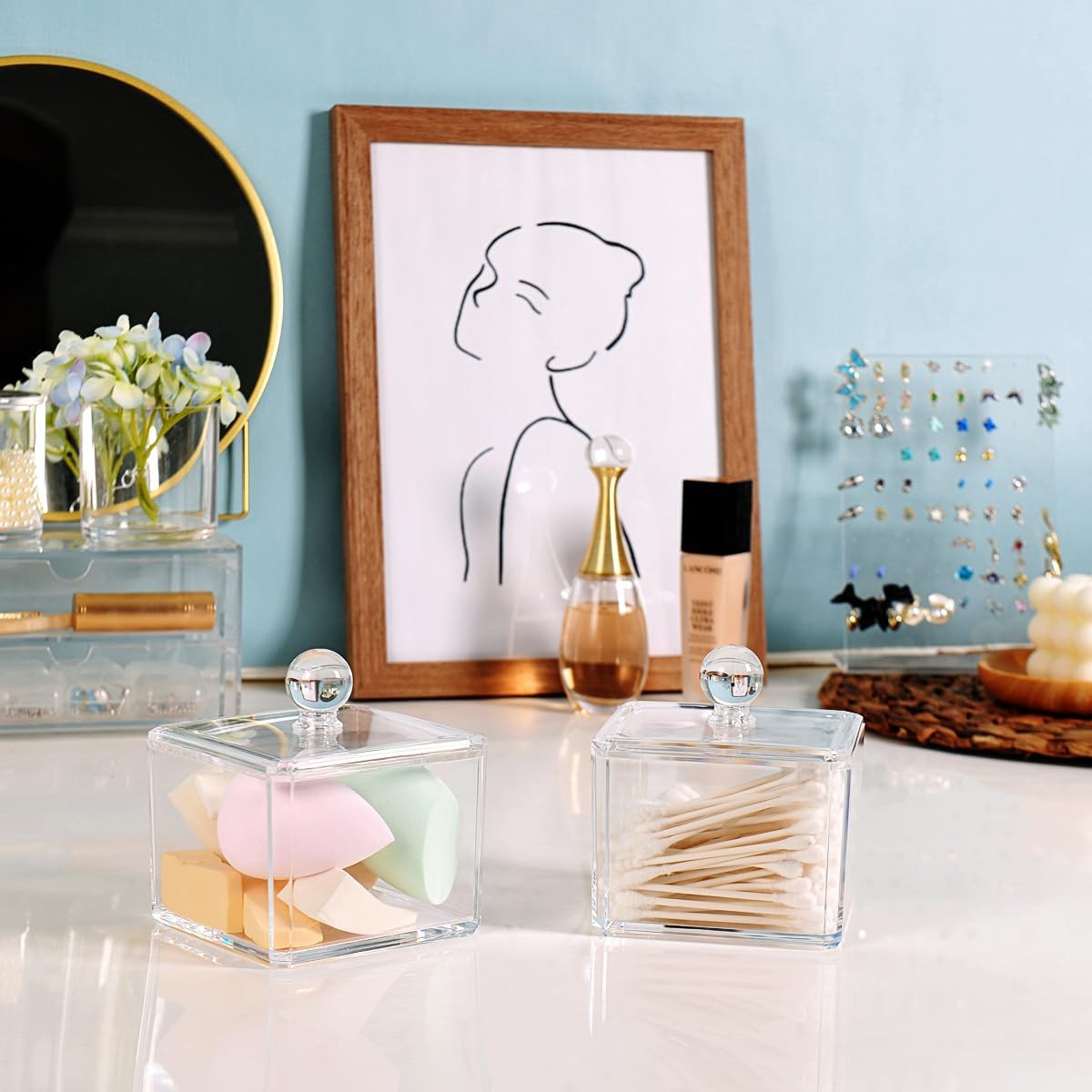 Modern Square Qtip Holder Acrylic Bathroom Vanity Countertop Storage Organizer C
