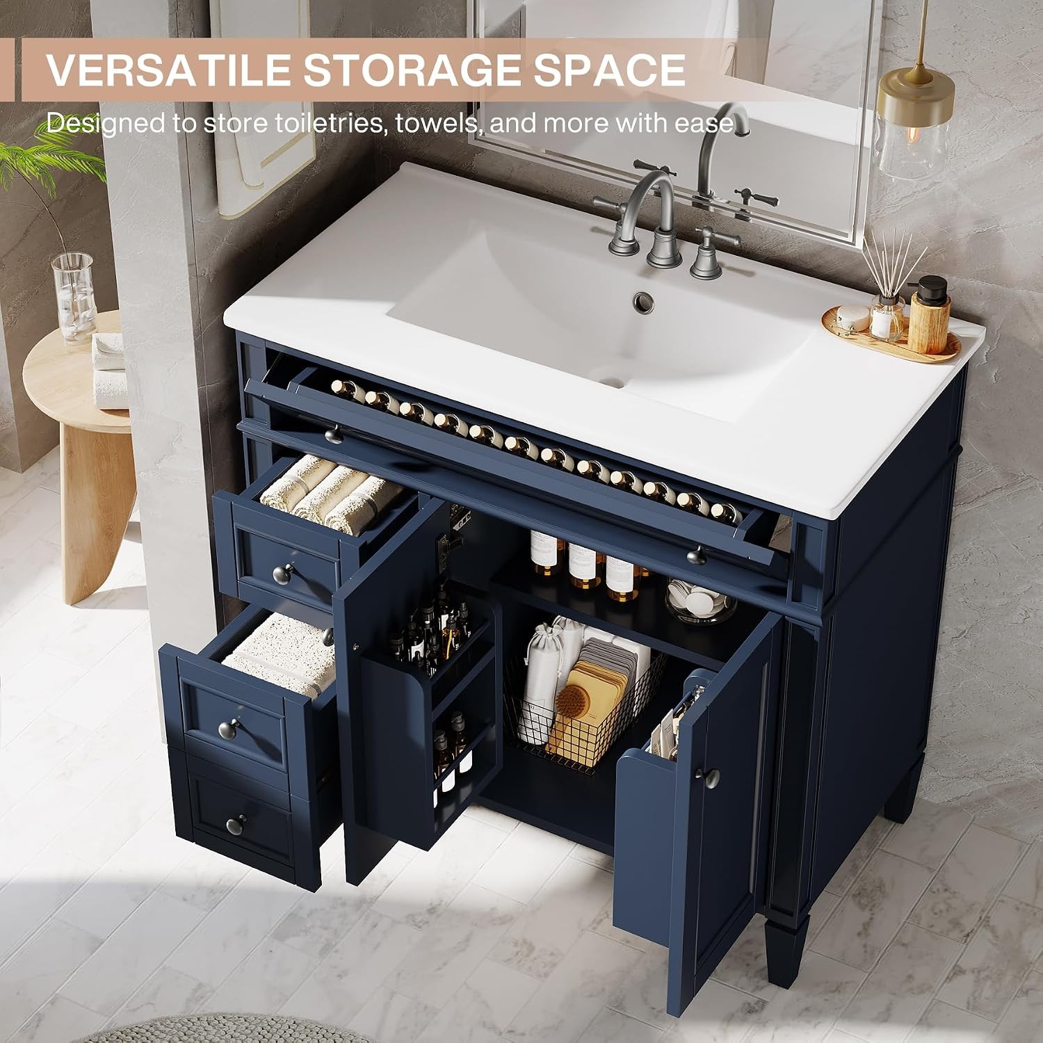 36 inch Bathroom Vanity With Sink Wood Bathroom Cabinet with 4 Drawers & 2 Doors