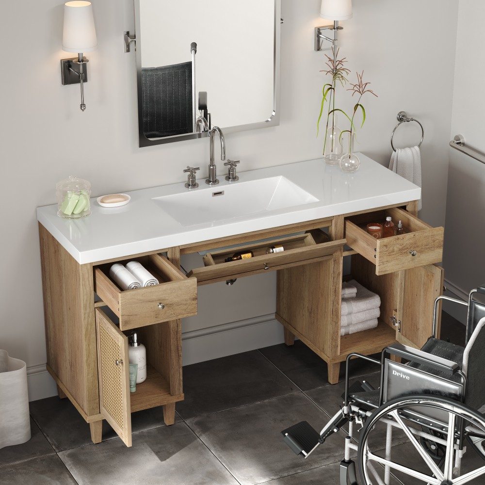 60 Inch Bathroom Vanity with SMC Sink, Modern Spacious Bathroom Storage Cabinet