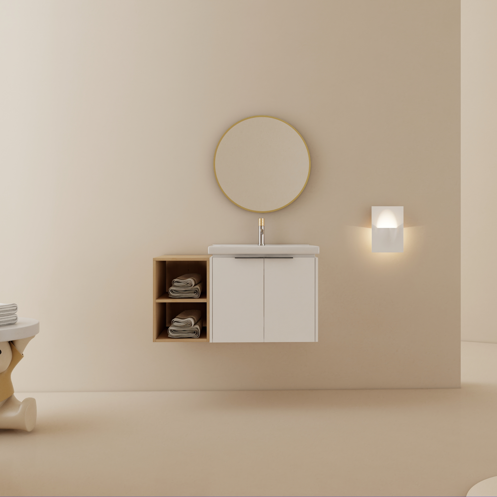 36″ Wall Mounted Bathroom Vanity with Sink Basin Storage Cabinet +Small Shelves