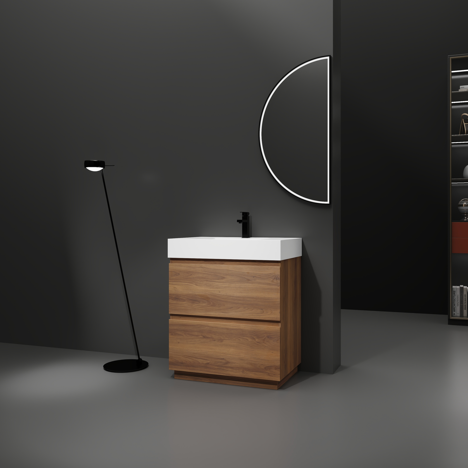 30″ Wood Freestanding Bathroom Vanity W/ Undermount Resin Sink +2 Drawers Brown
