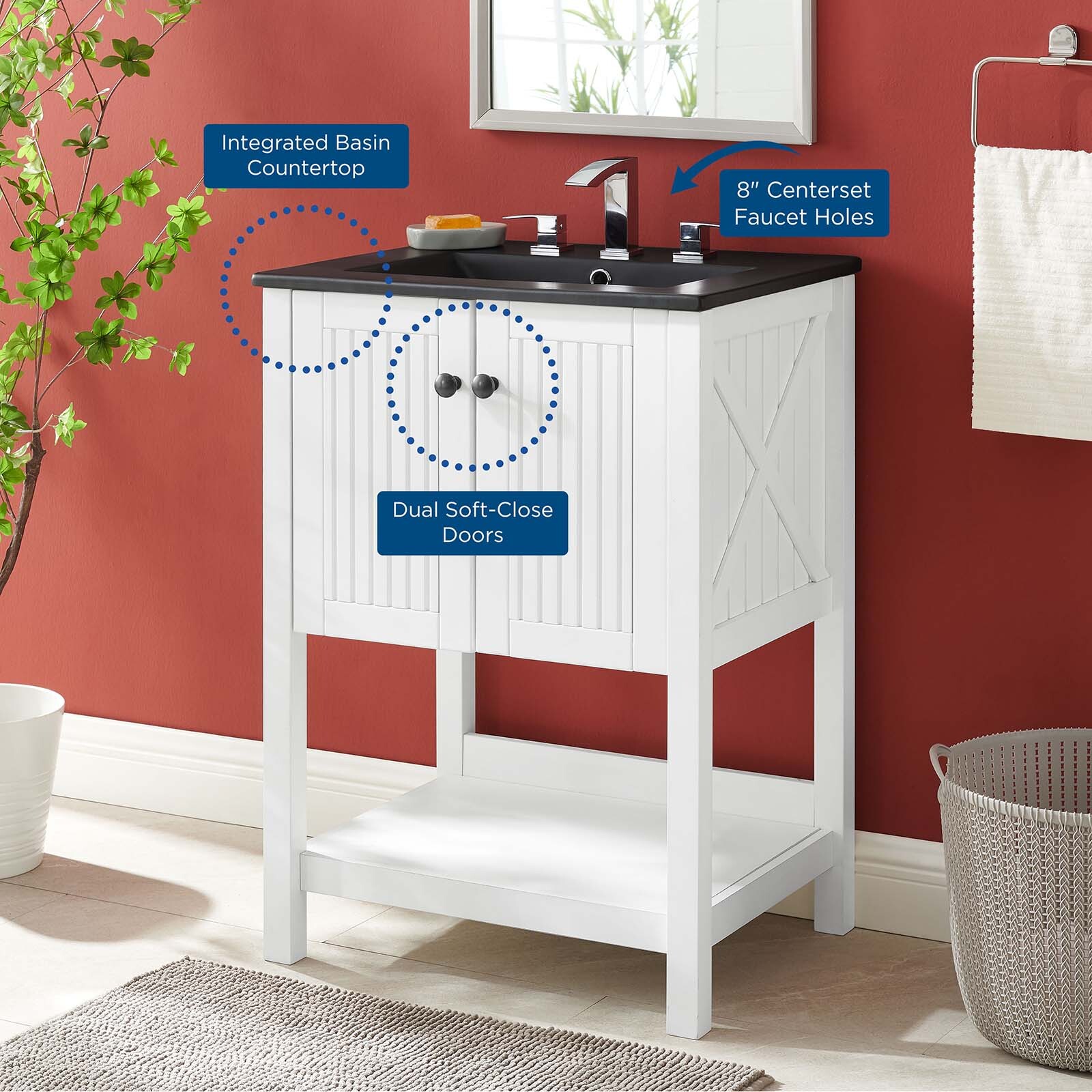 Modway Steam 24″ Bathroom Vanity With Sink in White Black