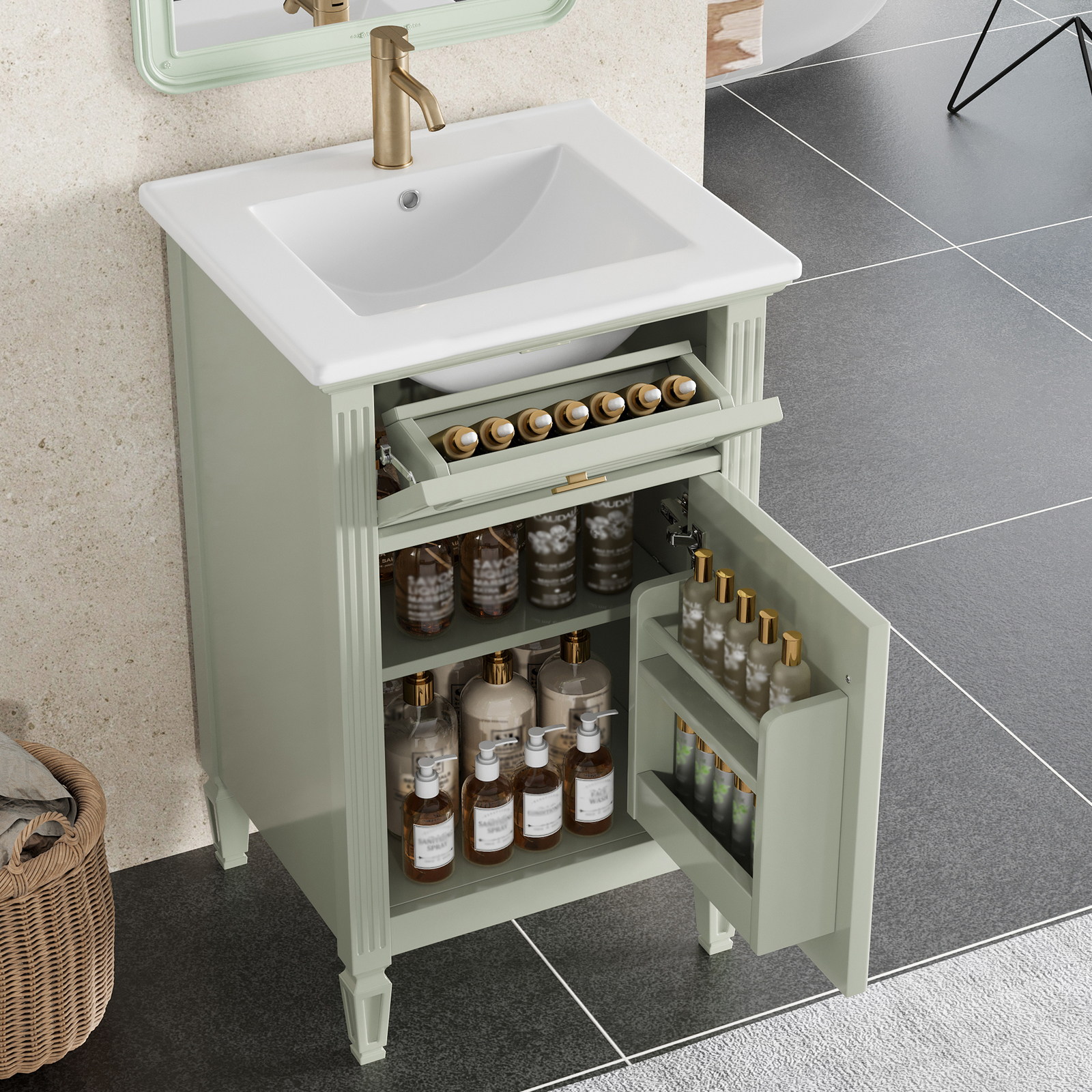 20″ Bathroom Vanity w/Ceramic Sink Modern Storage Cabinet w/Adjustable Shelf