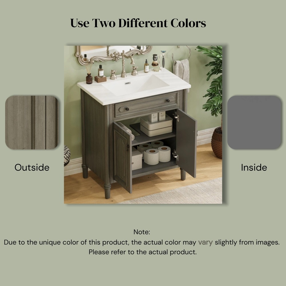 30In Bathroom Vanity with Sink Rustic Bathroom Cabinet with Soft Close Doors