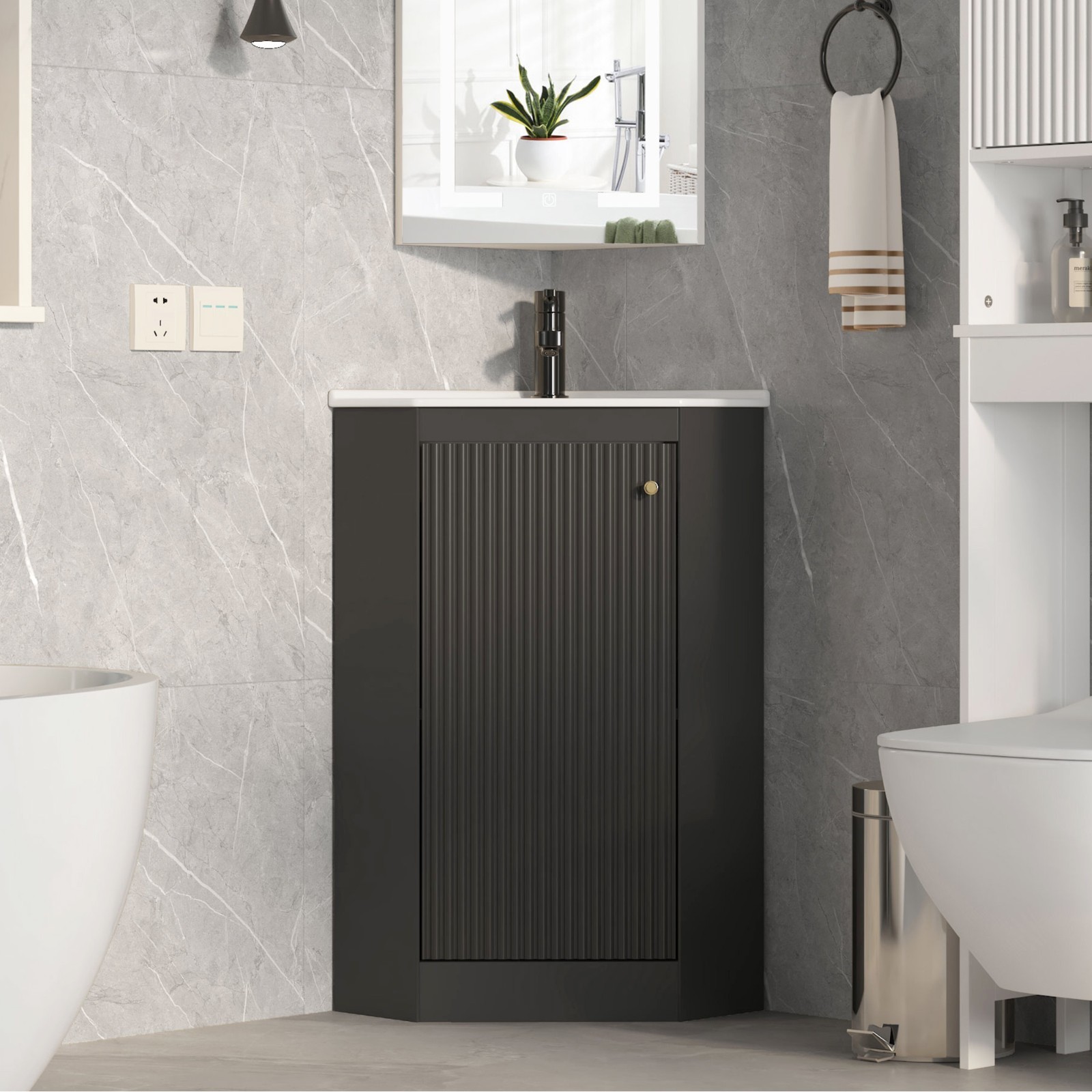 Corner Bathroom Vanity Sink Combo for Small Space Freestanding Storage Cabinet