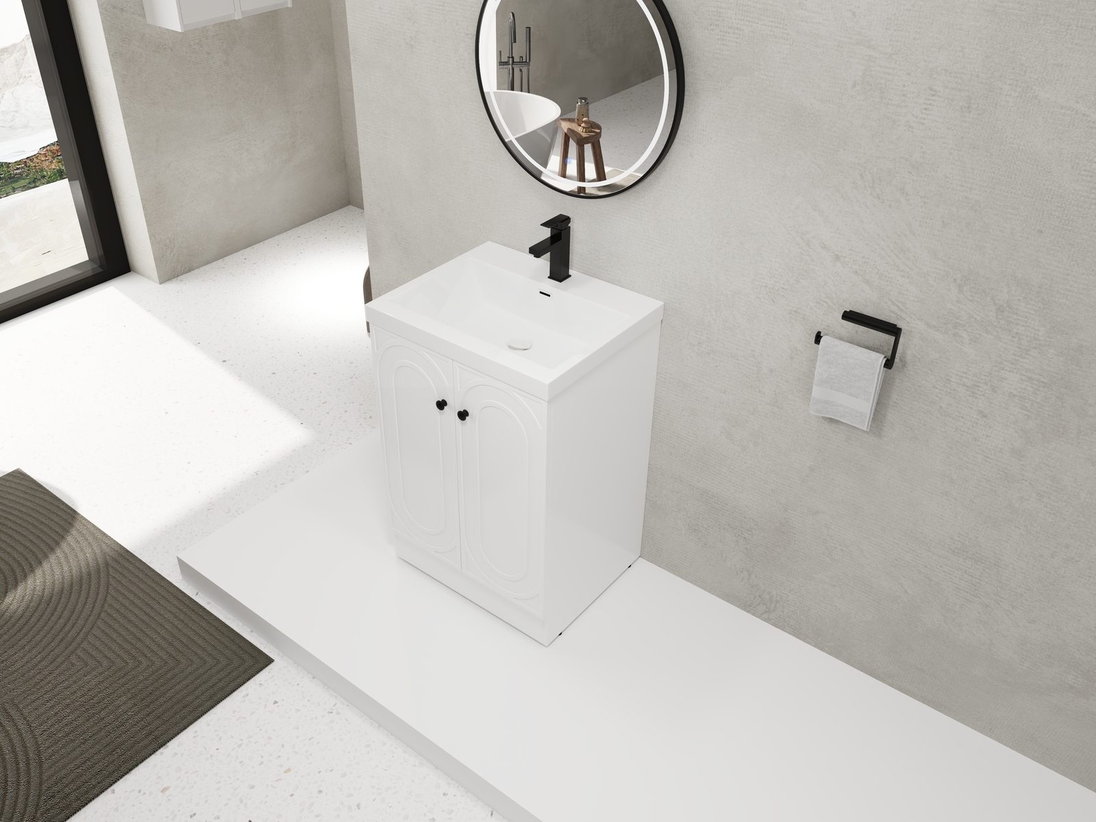 24″ Modern Freestanding Bathroom Vanity Cabinet With Undermount Resin Sink Basin