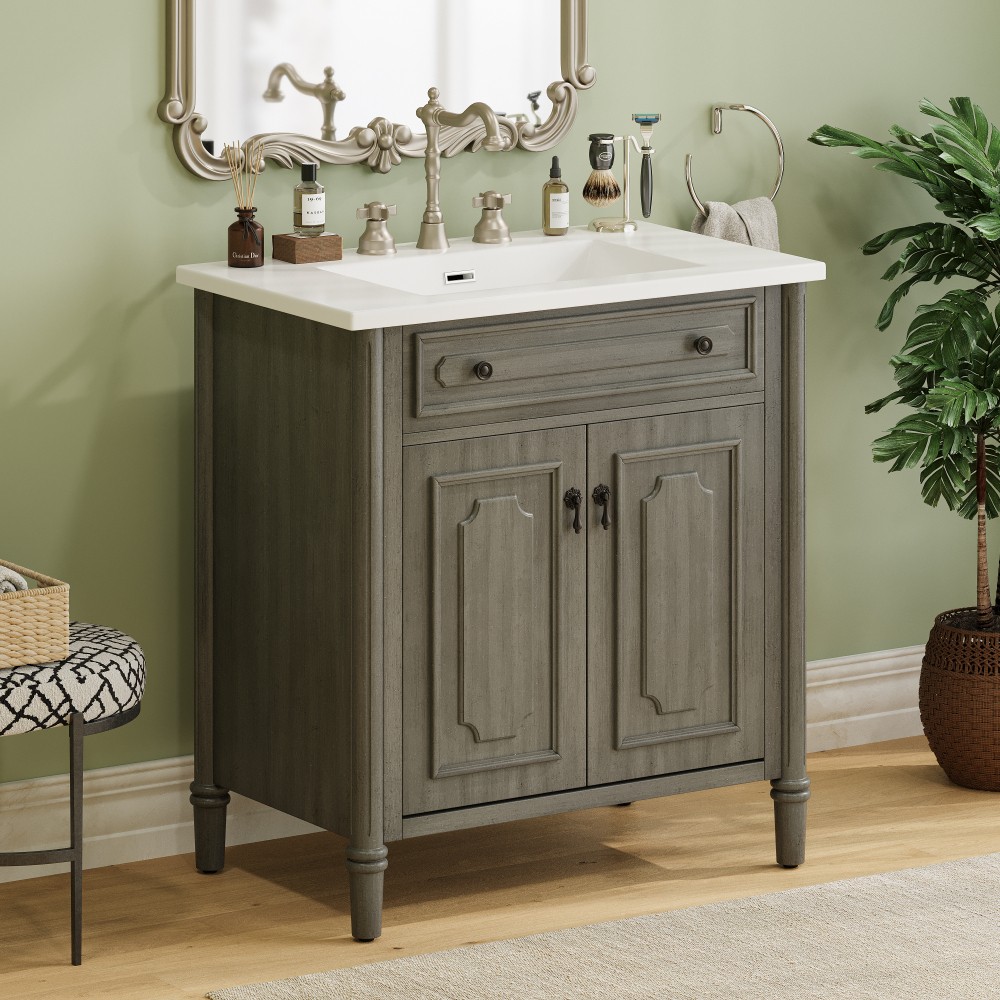 30In Bathroom Vanity with Sink Rustic Bathroom Cabinet with Soft Close Doors