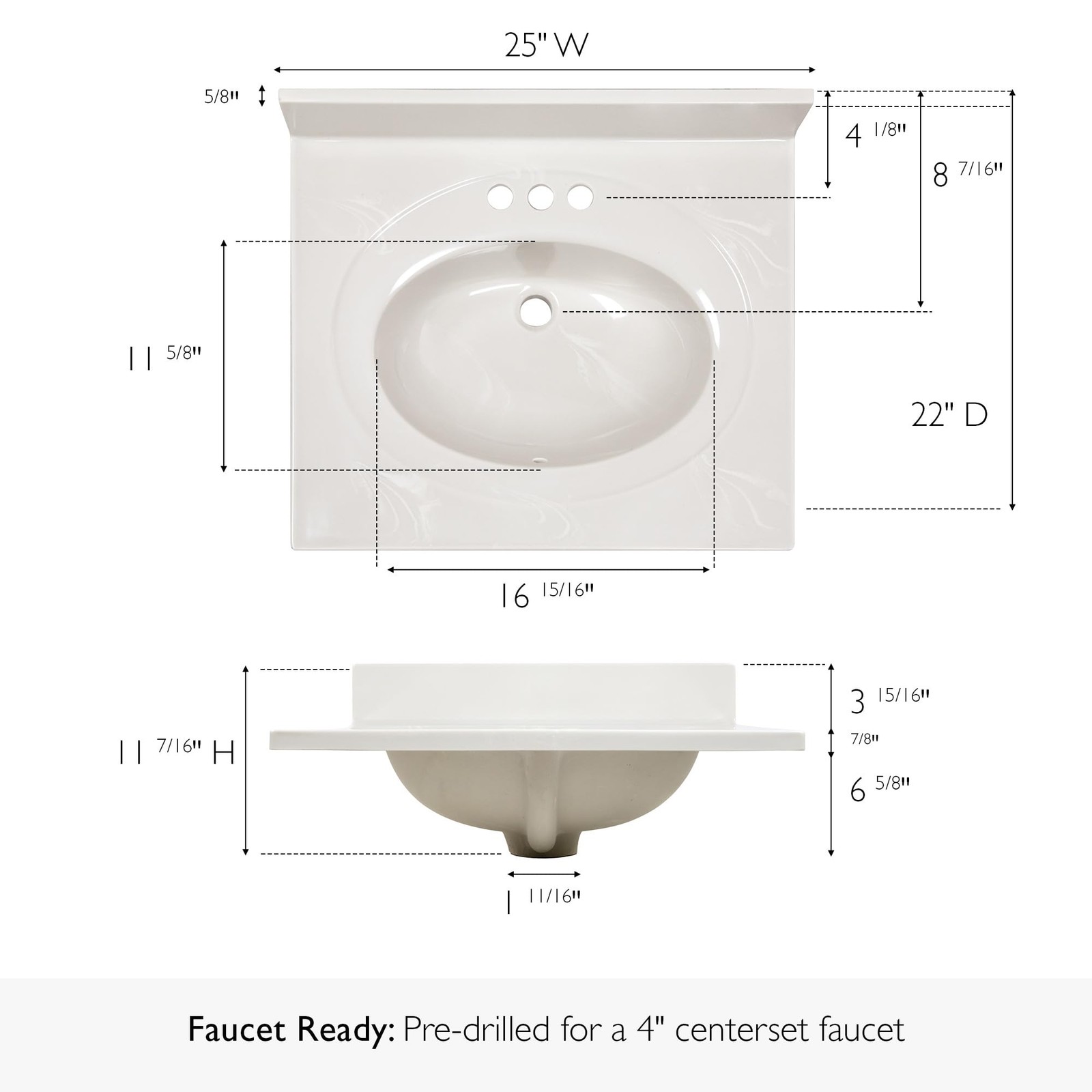 Cultured Marble Single Bowl Vanity Top Solid Ivory Swirl 25 in.