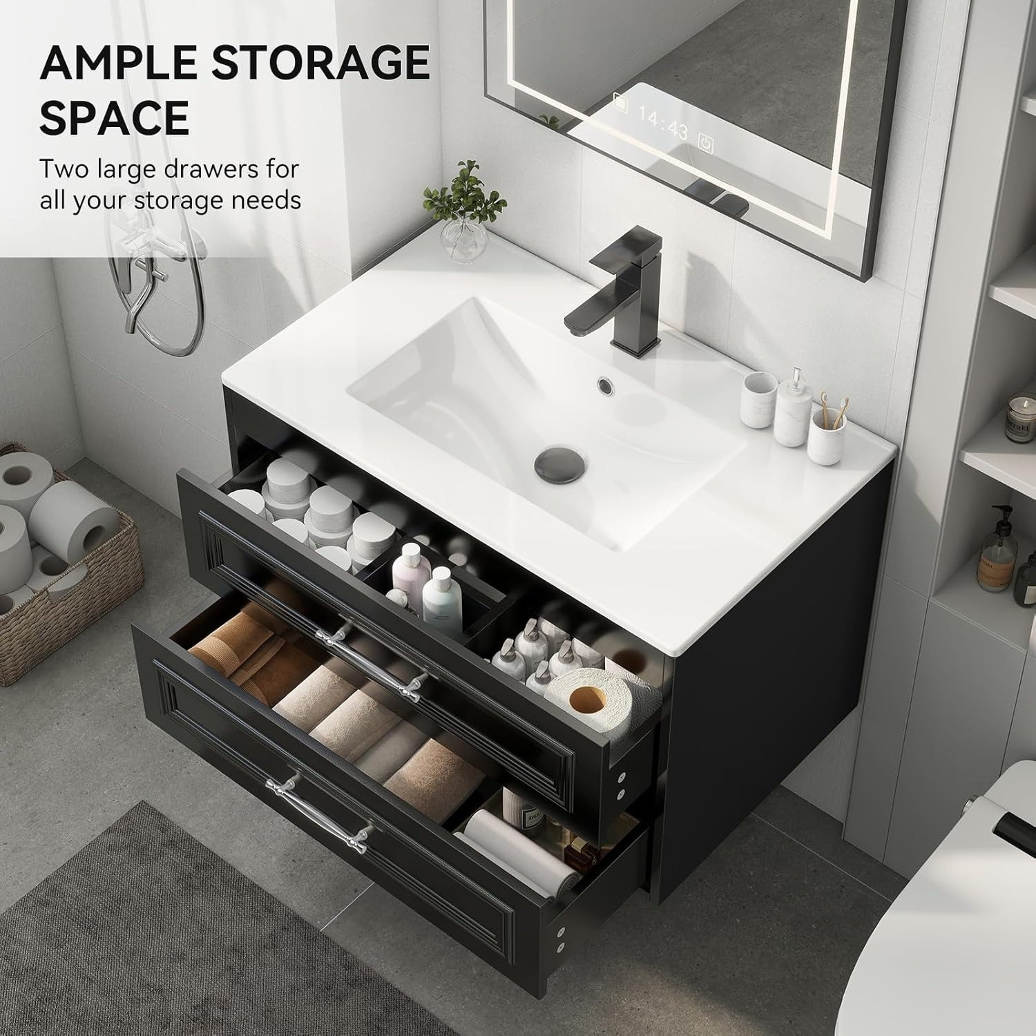 YOURLITE 30″ Floating Bathroom Vanity with Sink Combo, Painted Surface Wall Moun