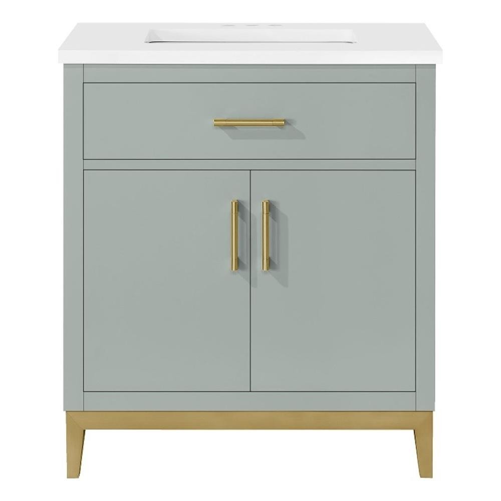 Pemberly Row 30″ Bathroom Vanity in Sage Green with White Countertop