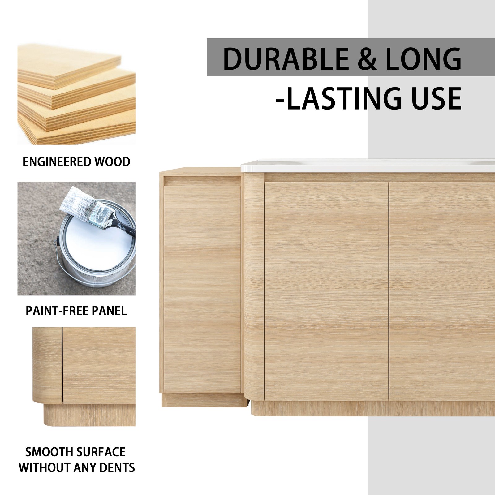 40in Plywood Freestanding Bathroom Vanity W/Ceramic Sink 2x Storage Cabinet Oak