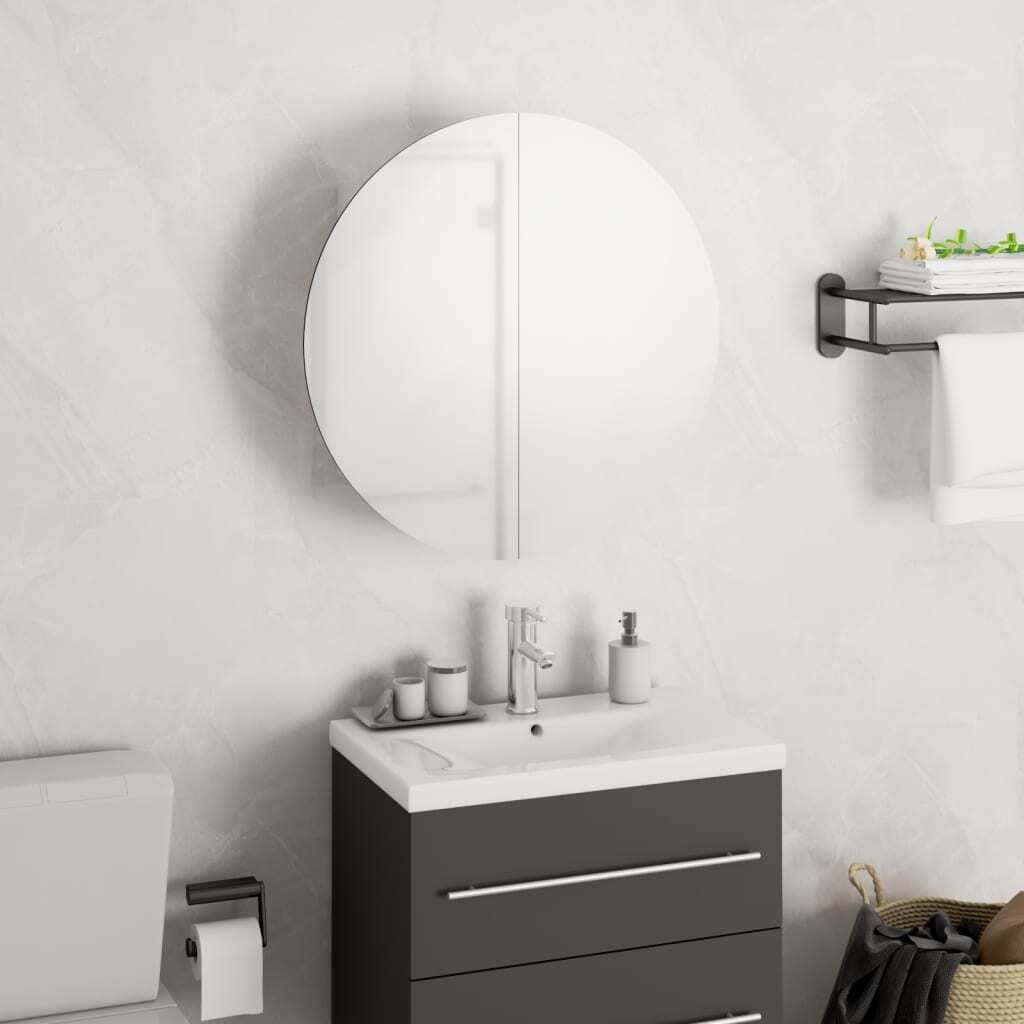 Bathroom Cabinet with Round Mirror&LED White 15.7″x15.7″x6.9″