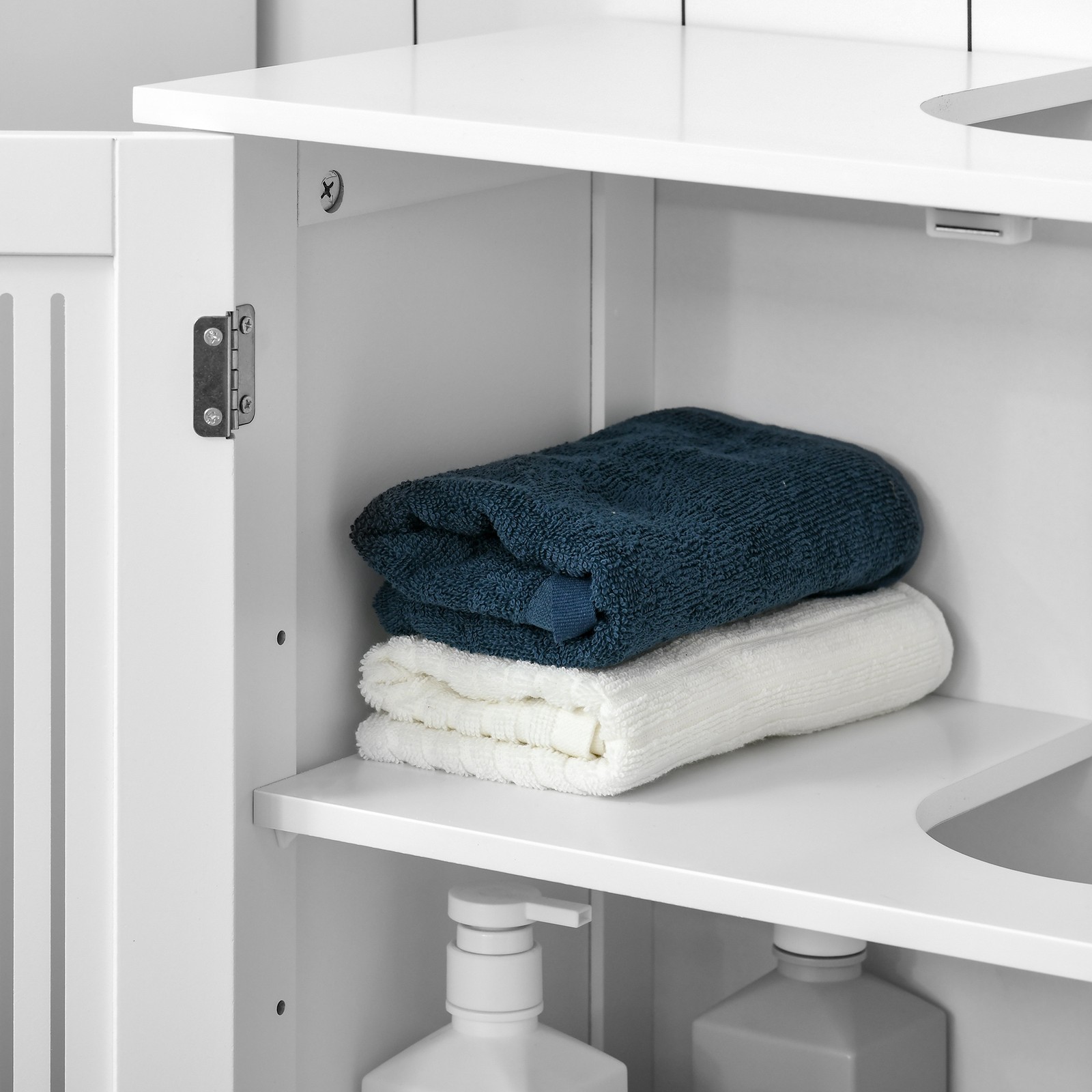 Modern sink cabinet under the sink, 2 doors, adjustable rack, white, MDF + metal