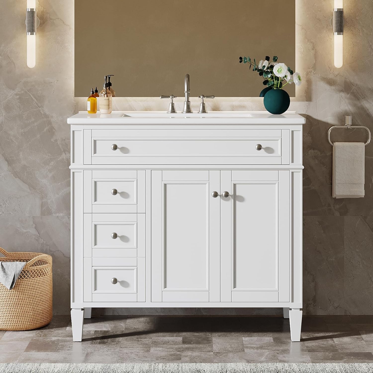 36″ Bathroom Vanity with Sink with 4 Drawers & 2 Doors, Bathroom Sink Cabinet