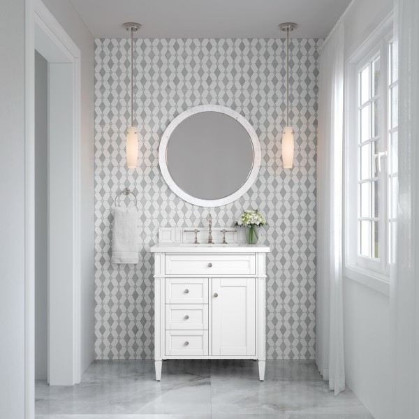 30″James Martin Brittany 655-V30-BW-3TJR Vanity Cabinet White Zeus Silestone Top